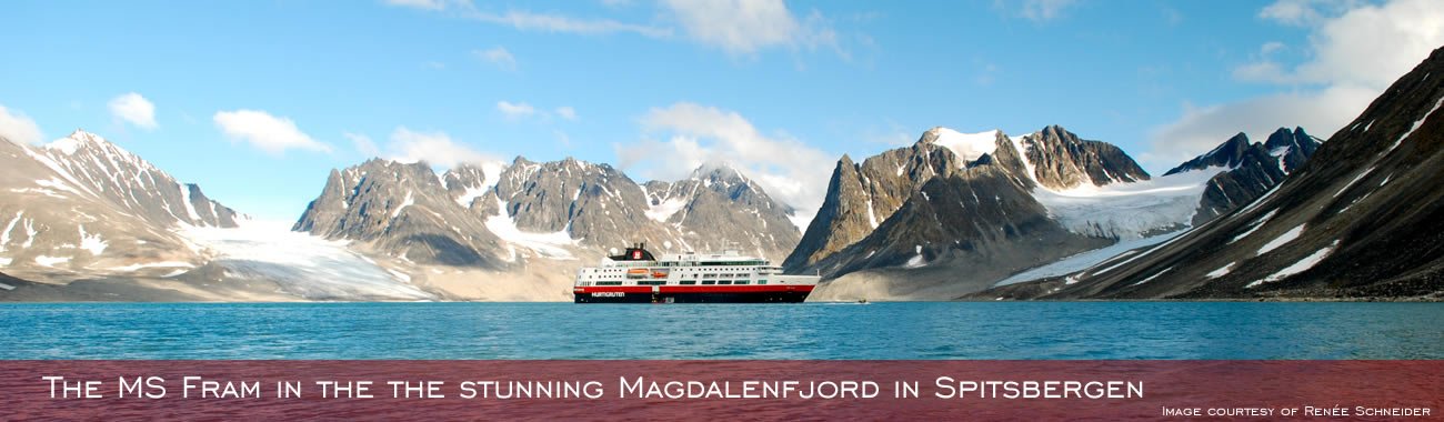 MS Fram in the stunning Magdalenenfjord in Spitsbergen